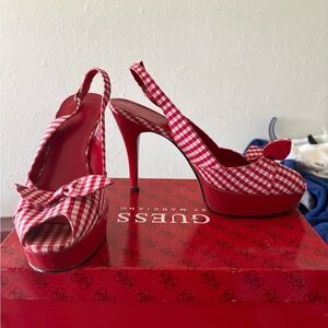 Guess Red and White Gingham Heels